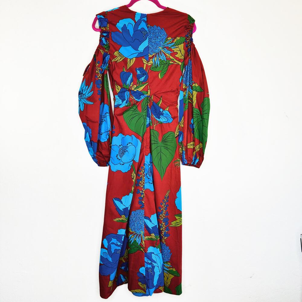 NWT Anthropologie Farm Rio Long Sleeve Floral V Neck Cut Out Midi Dress XXS - Picture 15 of 16